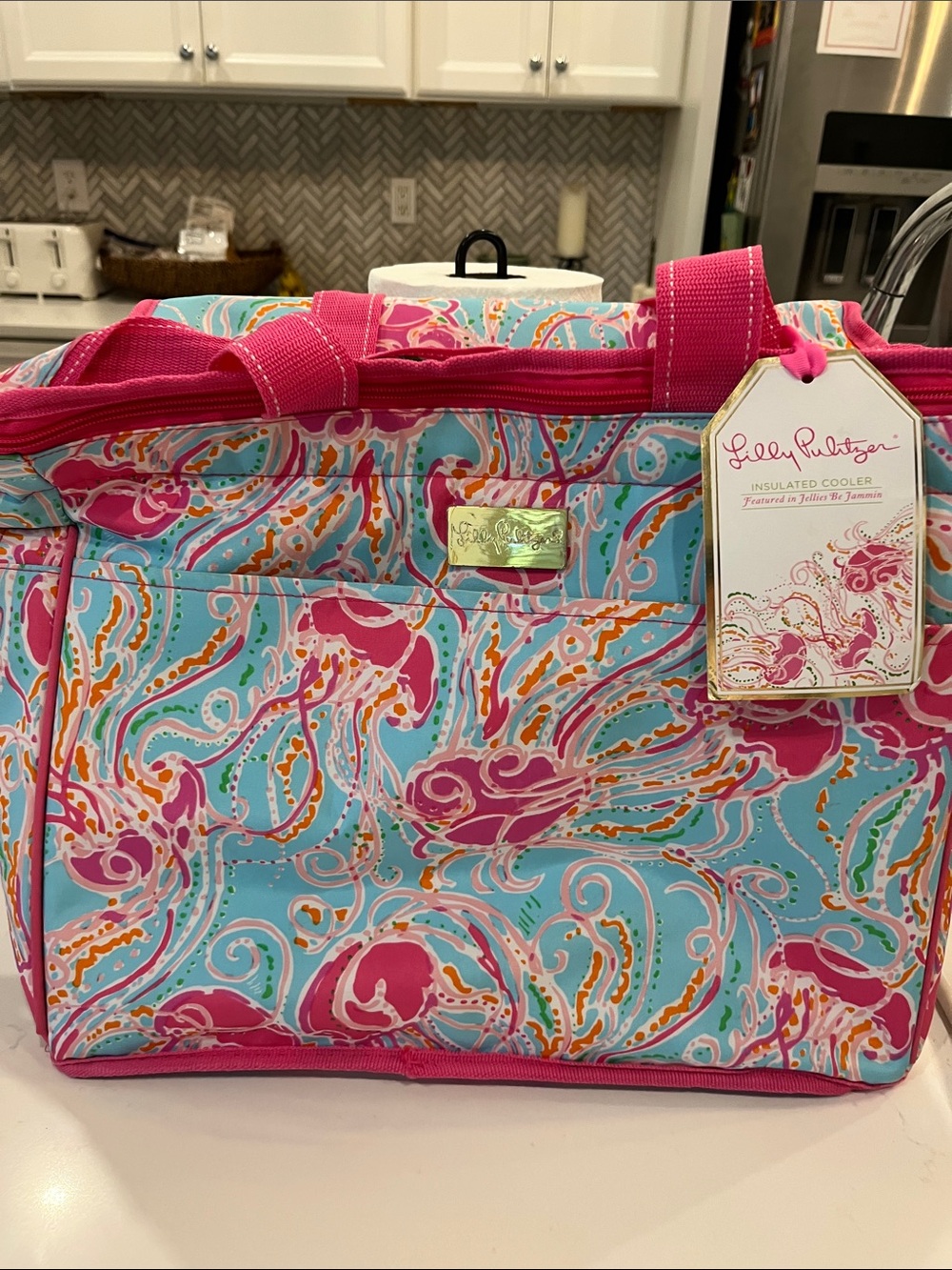 Lilly Pulitzer Pink & Turquoise Swirl Insulated Tote Bag